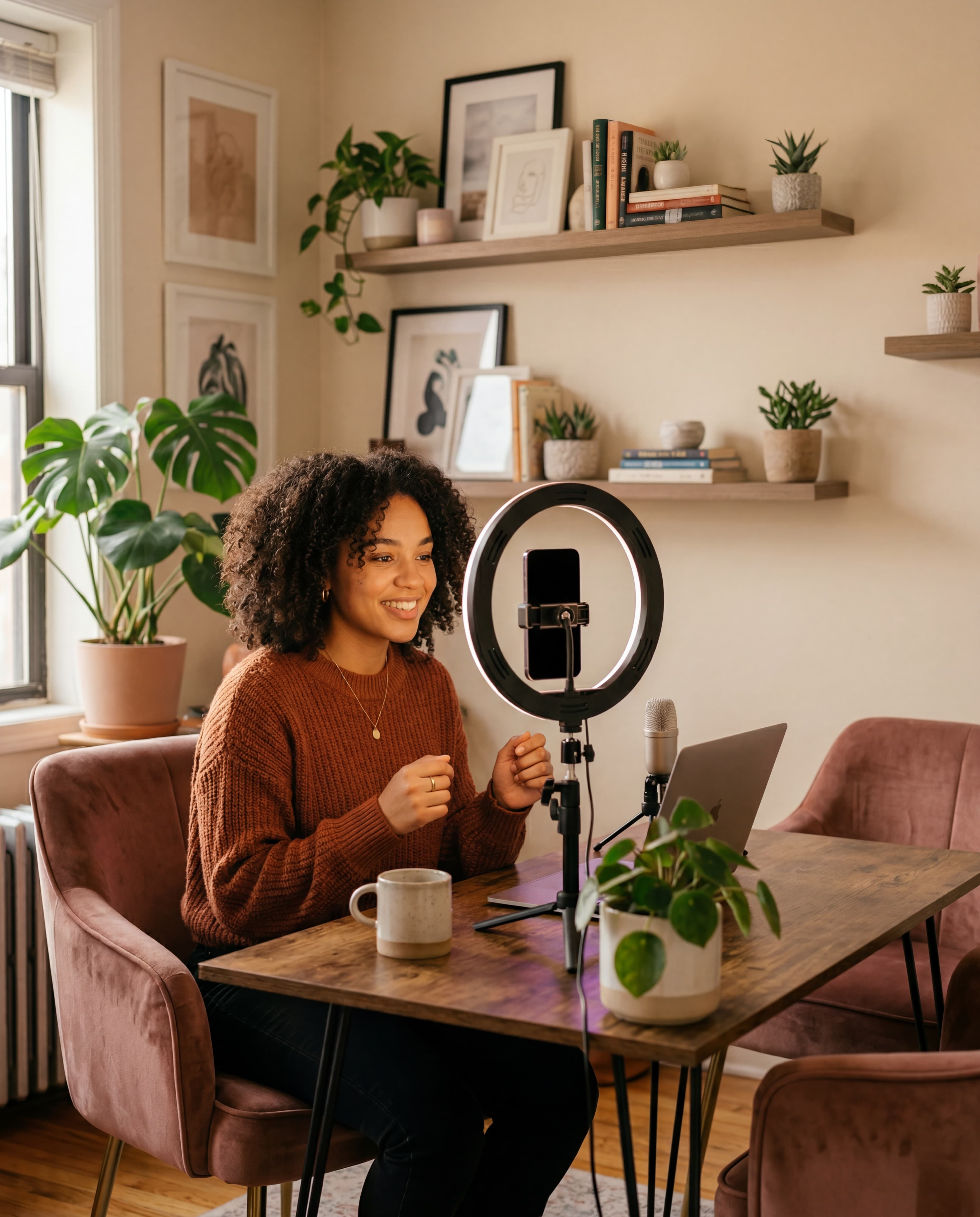 A calm portrait-style home streaming setup with strong negative space and a welcoming next-step feel.