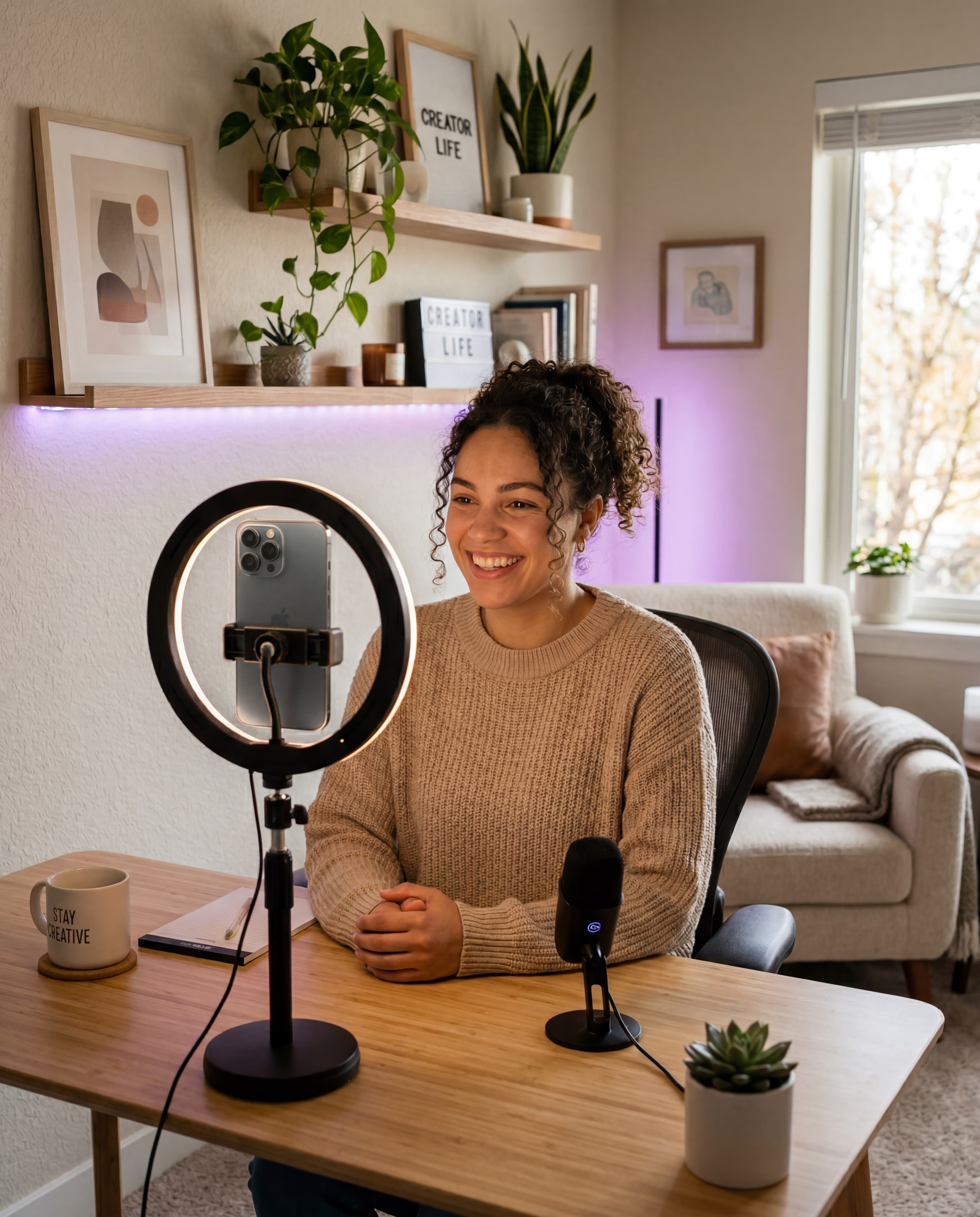 A calm, organized home LIVE setup that feels fully under the creator's control.